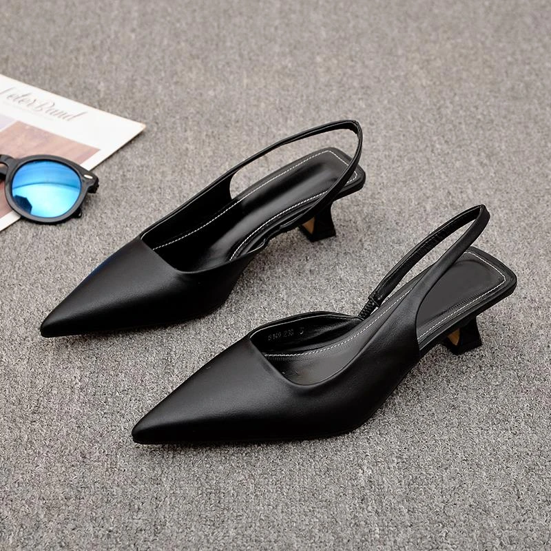 GHBH夏季新款尖头浅口后绊带包头凉鞋猫跟仙女鞋舒适凉鞋女