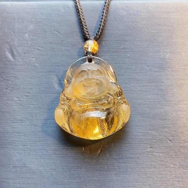 颈饰未镶嵌发晶天然金发晶笑口常开弥勒佛吊坠