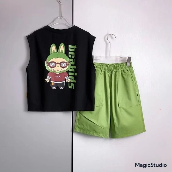 儿童夏季背心套装2025新款帅气男童字母无袖宝宝夏款炸街两件套潮