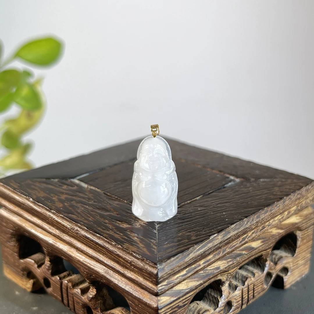 JXA31-017 天然翡翠缅甸A货 18K扣站佛