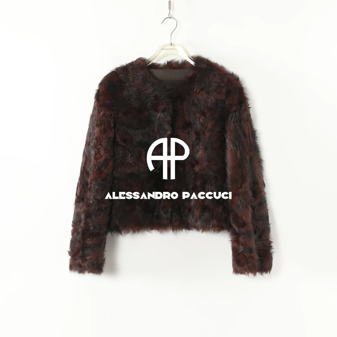 AP洛哥54049CM【穆萨耶夫红】黑标/小湖羊皮毛一体圆领短款时尚外套