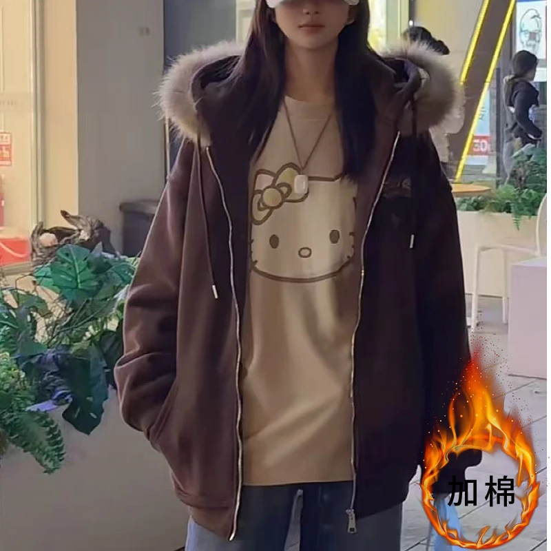 TTY（加棉）2025女童日系复古亚文化美拉德小众毛领卫衣外套278225