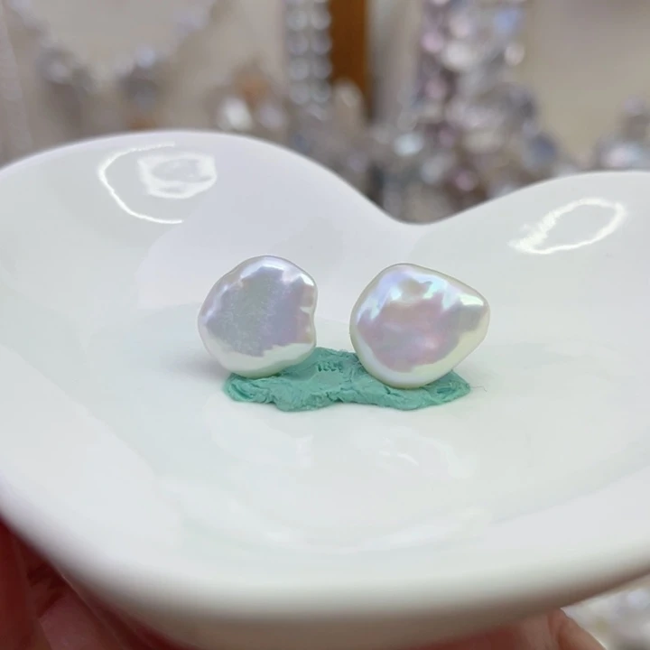 淡水珍珠银S925镶嵌耳饰