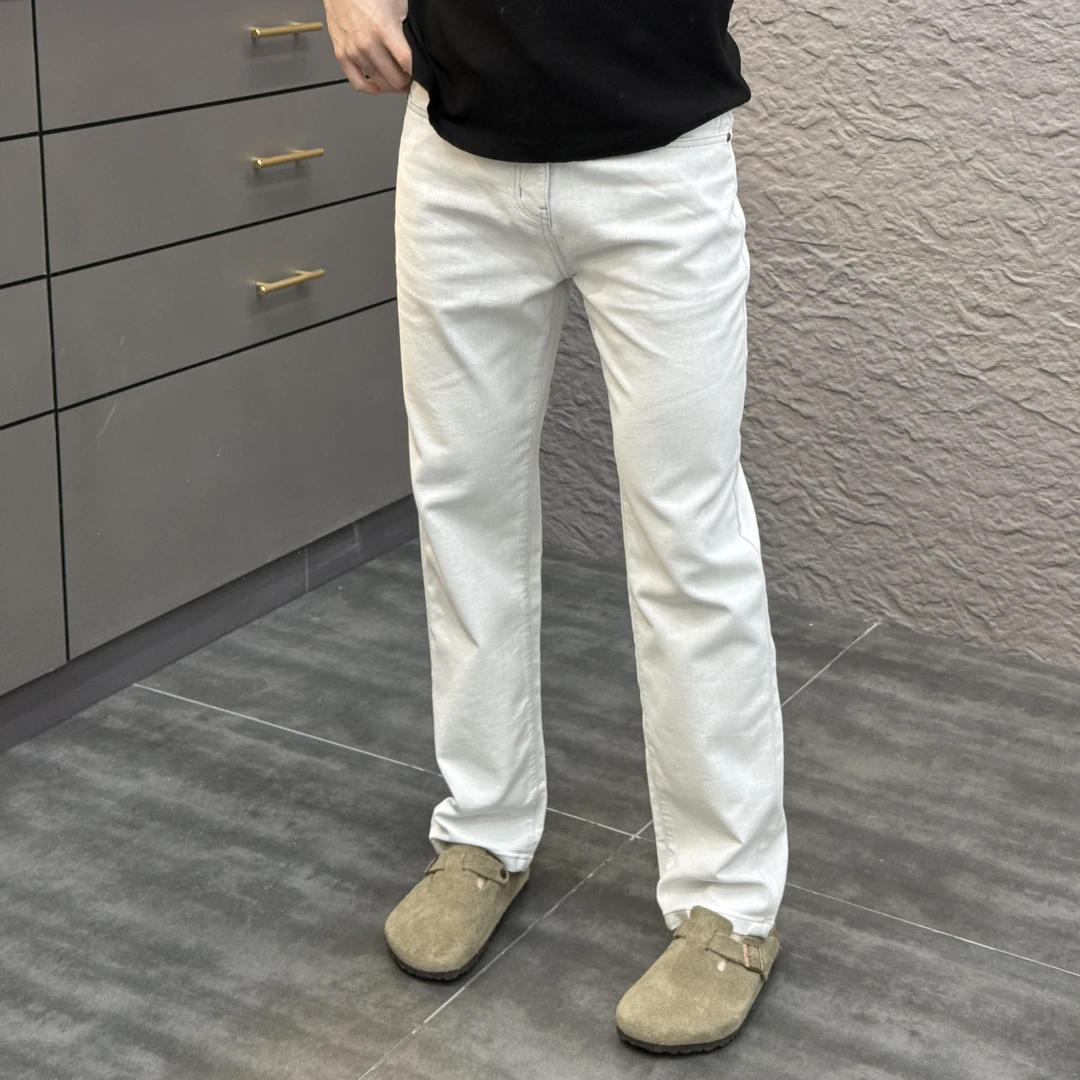 2025春季新款时尚休闲百搭净版直筒灰白色男士牛仔裤6023