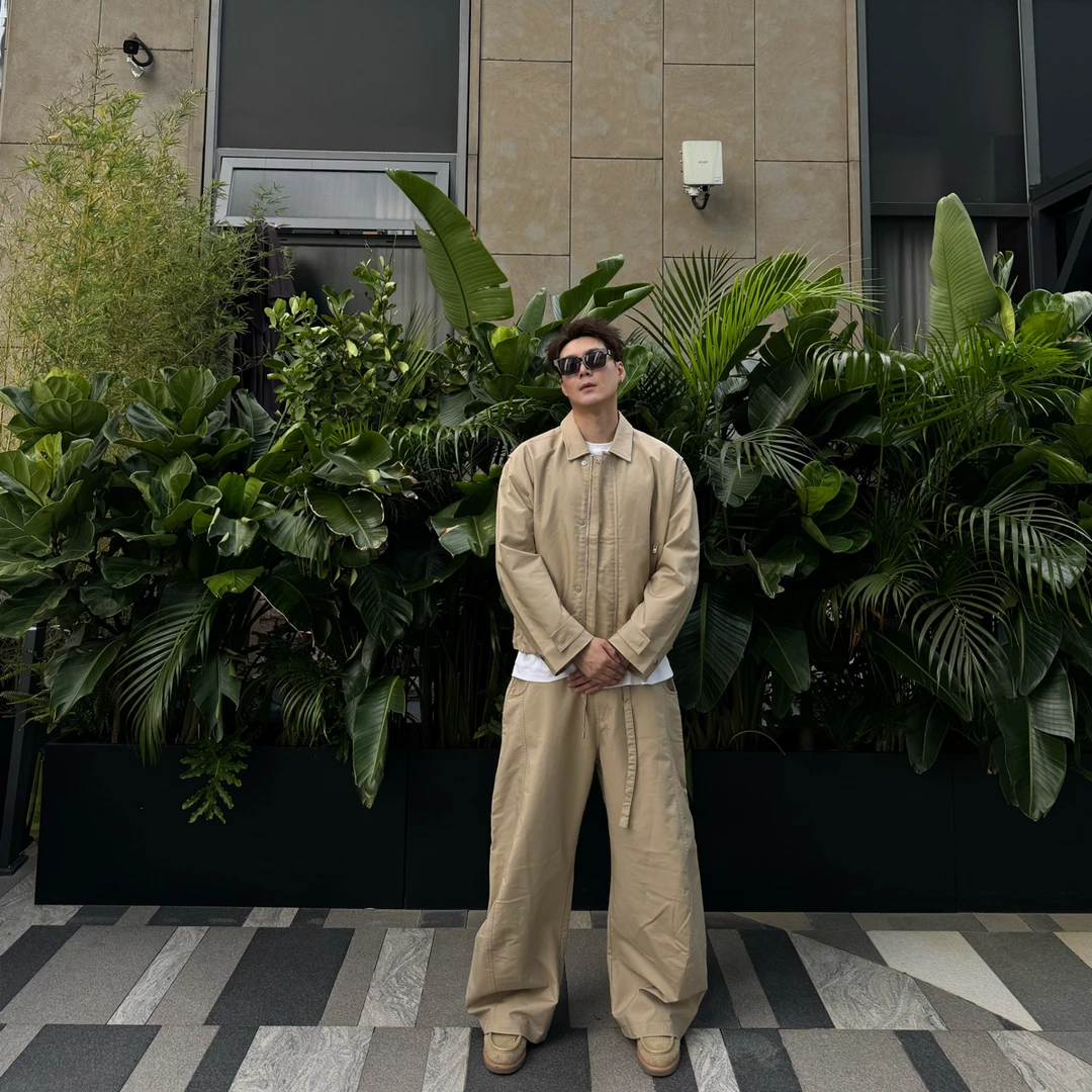 户外工装休闲风格系腰带镰刀廓形裤子潮流韩版松紧腰宽松休闲裤