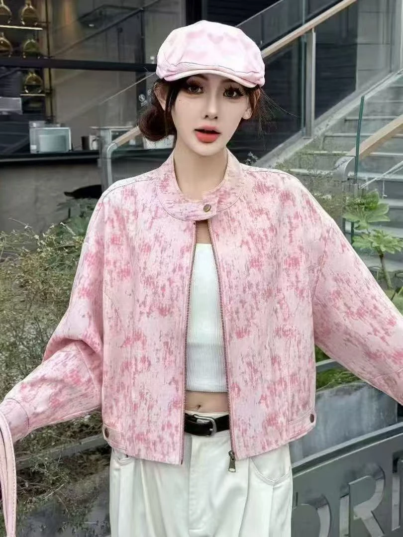 春季慵懒风印花法式明线百搭休闲女短外套HJ-1529