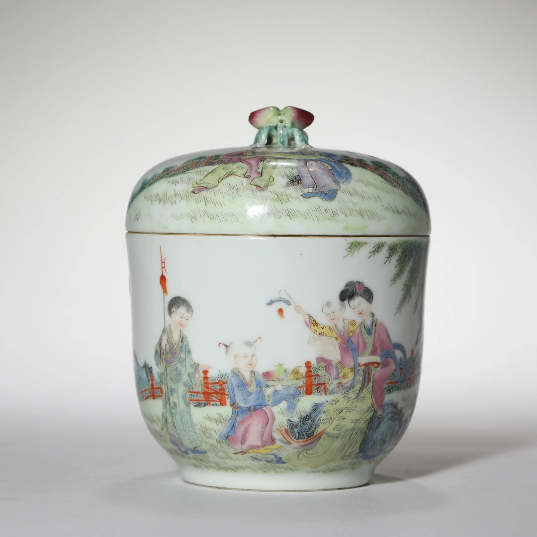 2429民国·粉彩人物故事图盖盅【古董拍卖】