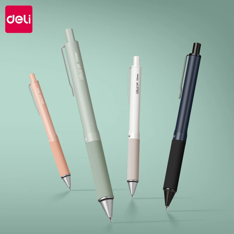 得力液态硅胶护套速干中性笔按动0.5mmST头双球珠刷题笔学生考试