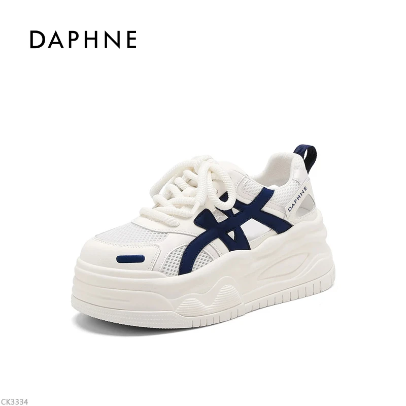 达芙妮时尚小白鞋女2025夏季新款厚底透气网面休闲低帮系带板鞋H