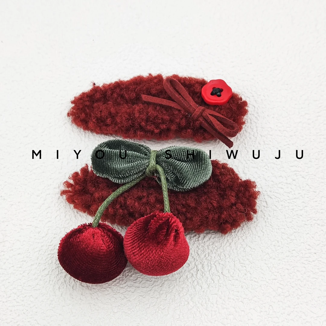 樱桃红毛圈樱桃 bb 夹套组网红针织可爱编织甜美秋冬