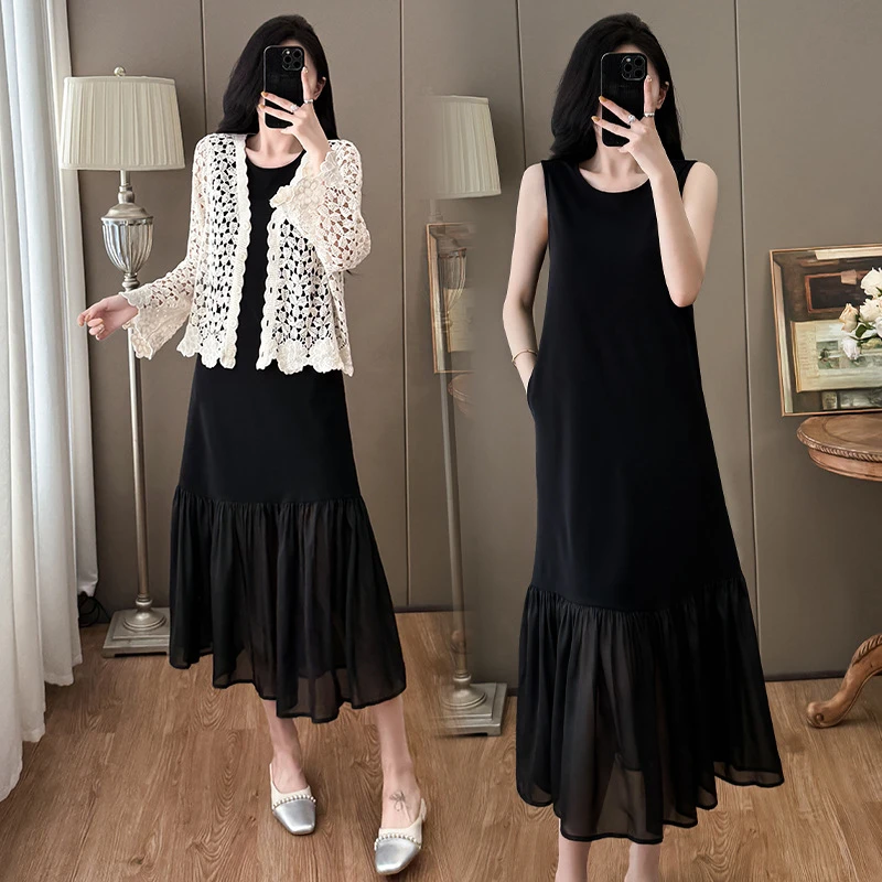 2025夏季新款时尚高级感赫本风洋气宽松显瘦优雅无袖连衣裙中长款