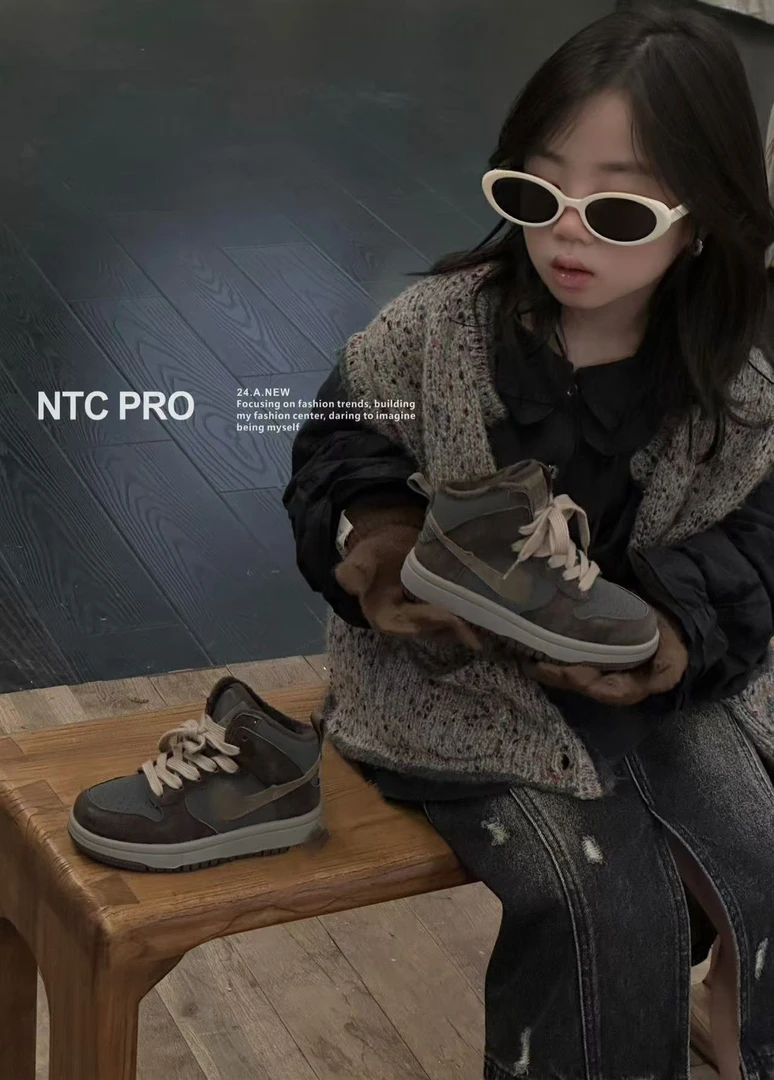 NTC-6890   2024冬新款韩版货儿童潮牌NTC高帮牛皮加棉滑板运动鞋
