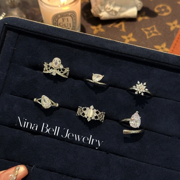 铜合金合成锆石戒指 戒指气质轻奢时尚精致指环镶嵌满钻镶钻百搭