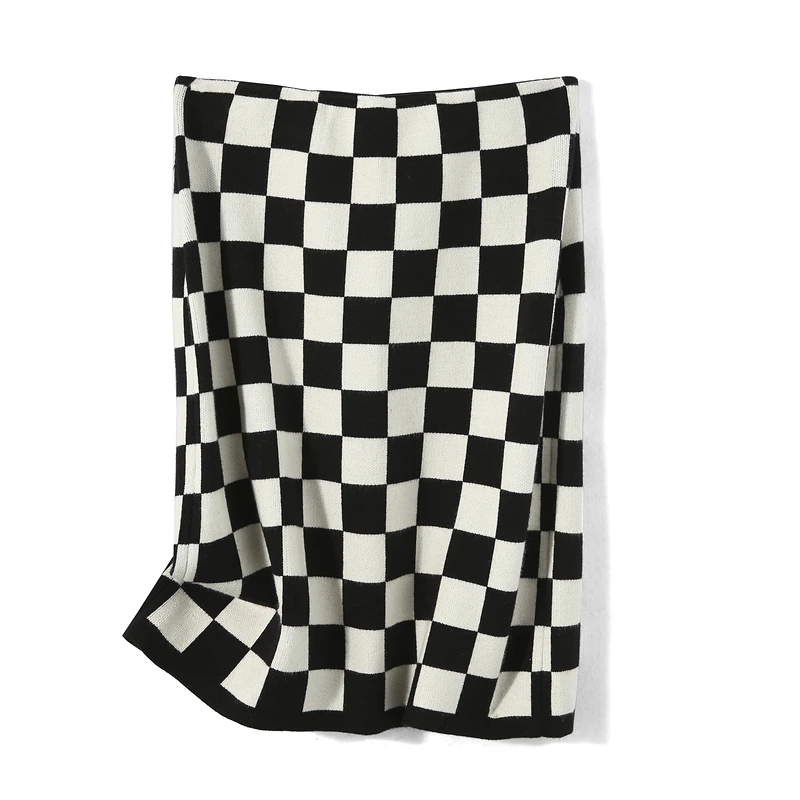 28261【依目系列】黑白方格休闲半身裙4H831065D