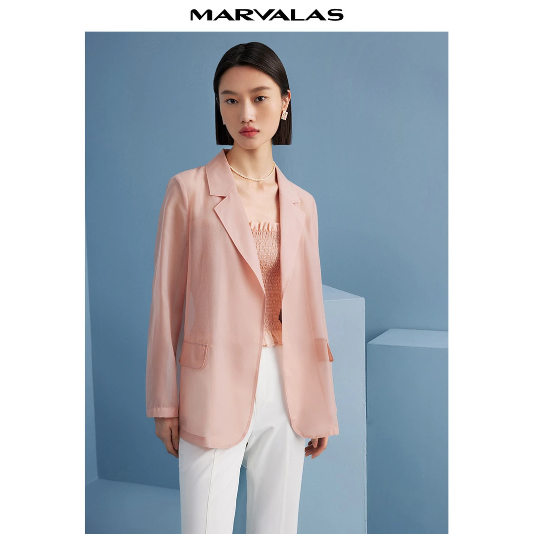 【粉丝专属】曼德诗纯色无扣西装女西服通勤气质外套M423301564