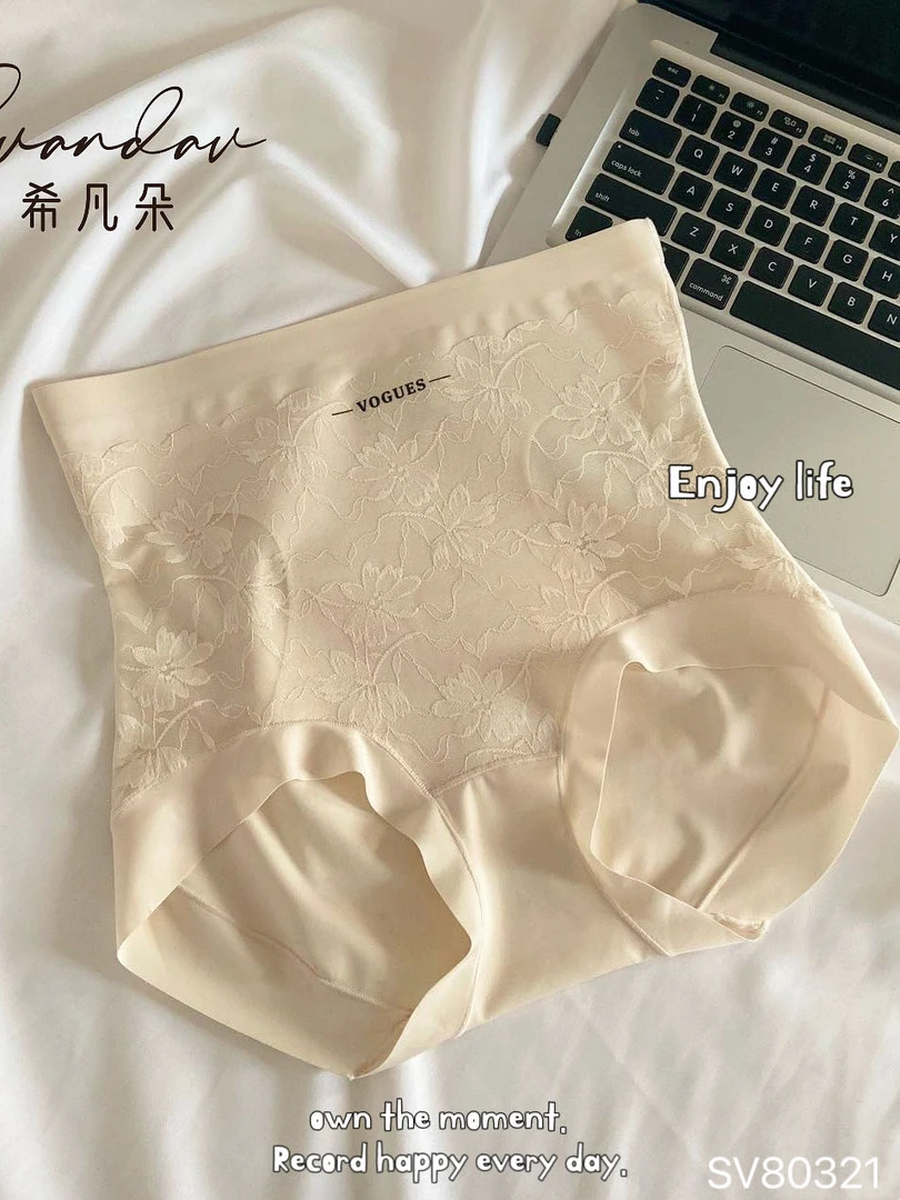 321女士新款高腰蕾丝提花收腹裤包臀莫代尔超柔蚕丝底裆女裤