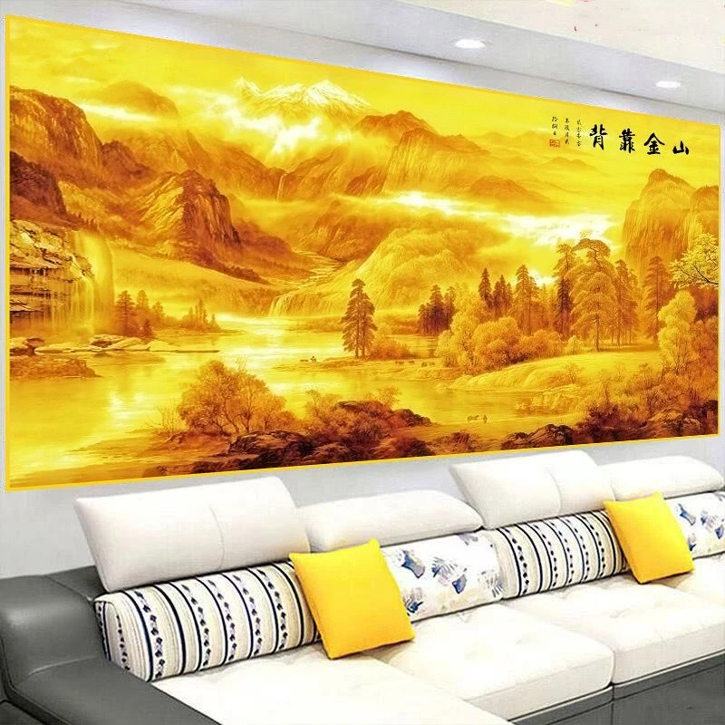 背靠金山自粘贴画卧室床头客厅沙发背景墙装饰画卷轴火漆