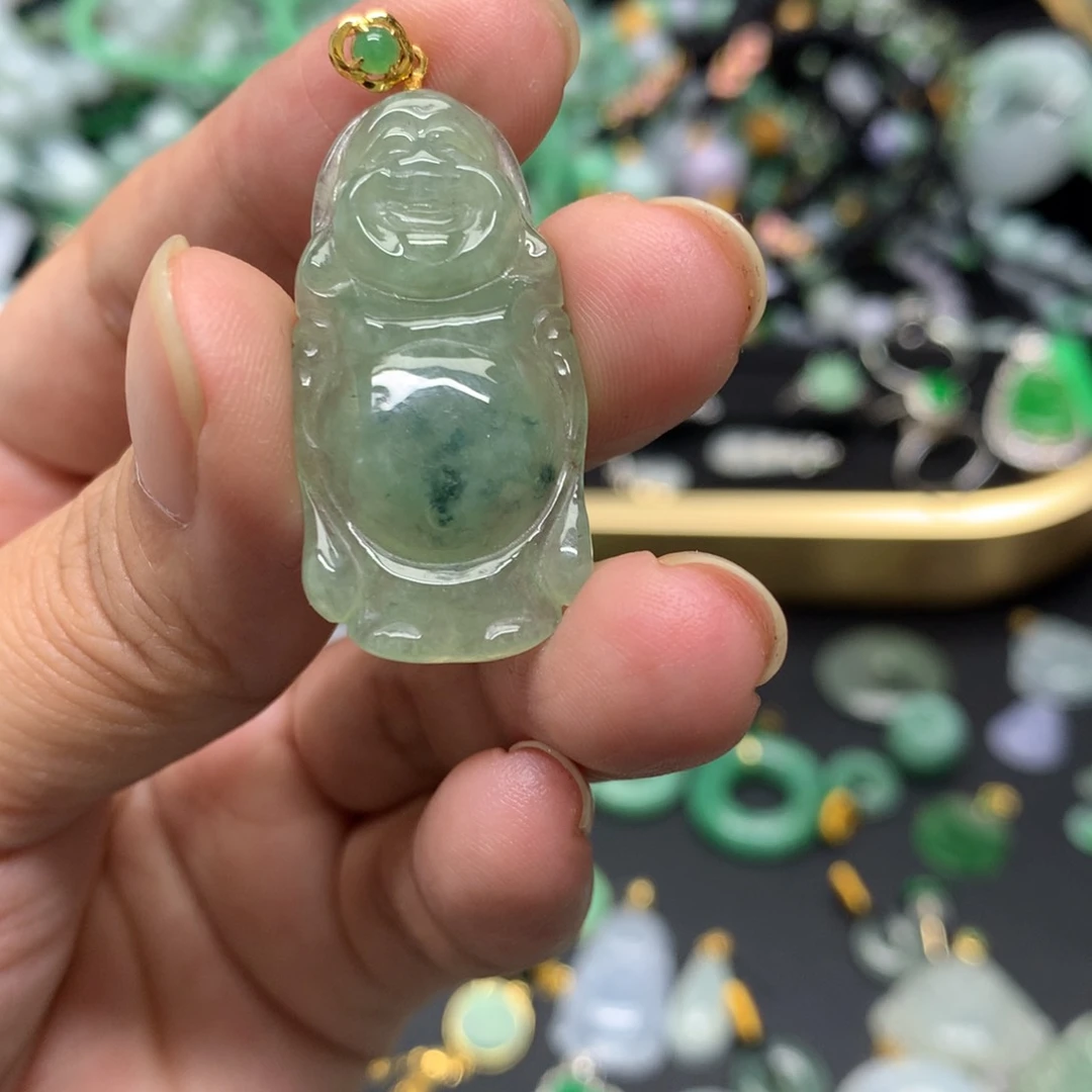 吊坠(不含链)18K金镶嵌翡翠有纹裂