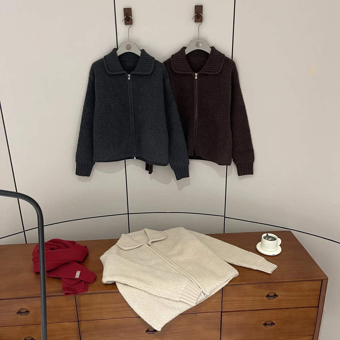 新款气质休闲韩版简约翻领长袖开衫毛衣Z246060