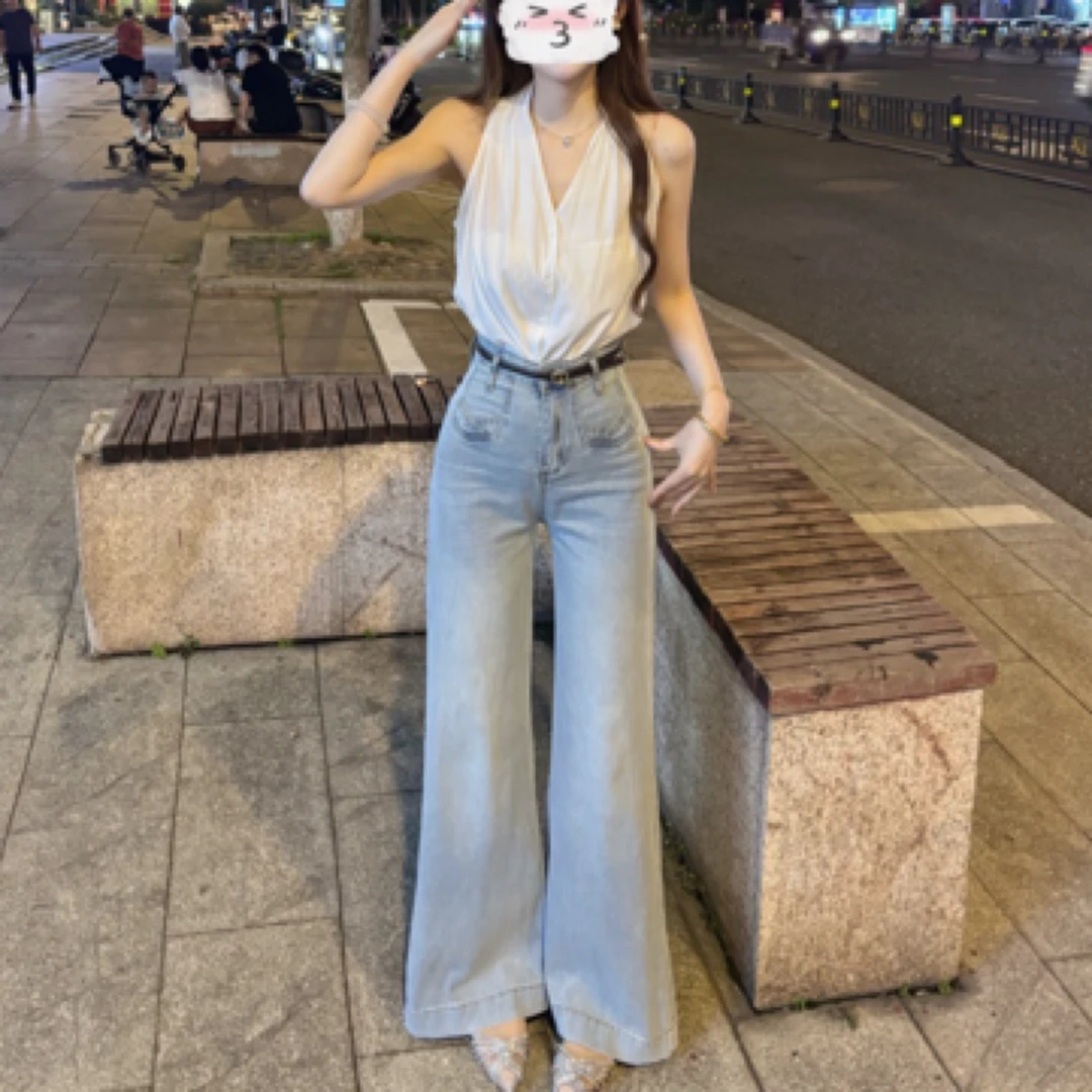 【8178高腰不贴腿喇叭垂感版型牛仔裤】