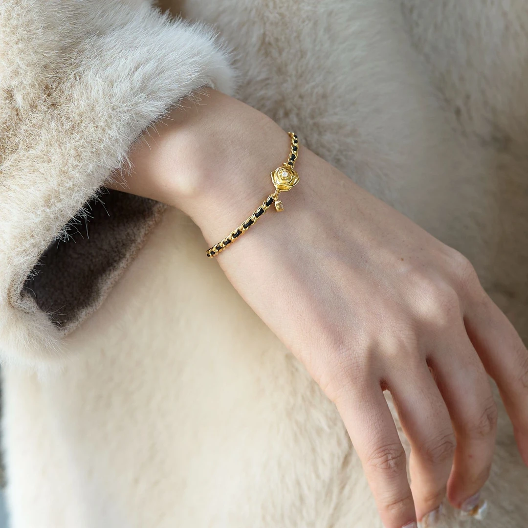 925银莫桑石手链 黑绳玫瑰手链 气质百搭小众手绳编织ins风复古