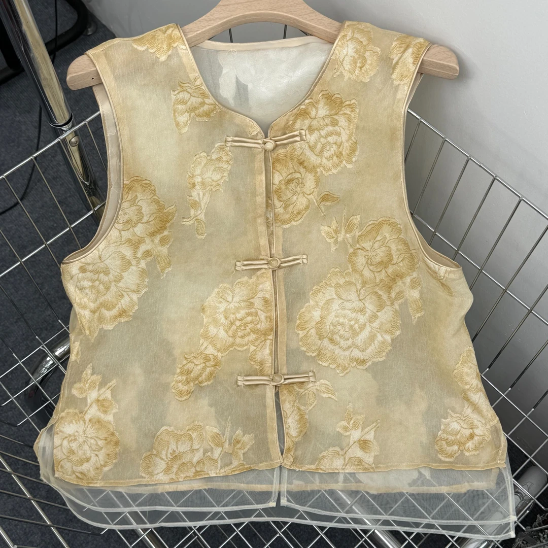 【国色天香】2025夏季高定新中式立体提花女士马夹