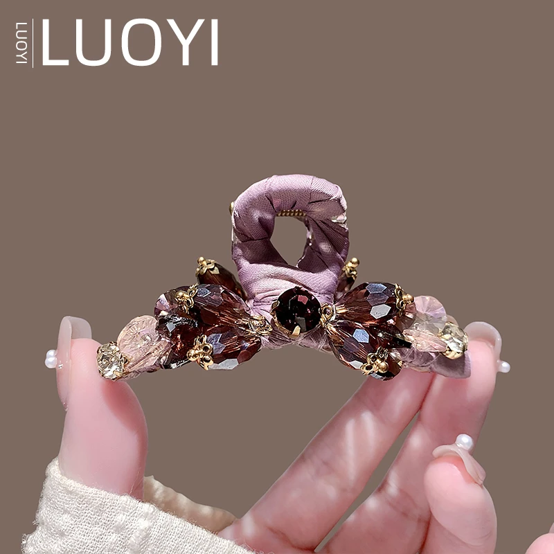 7厘米高级感紫色发夹水晶抓夹女气质后脑勺半扎鲨鱼夹公主头发饰