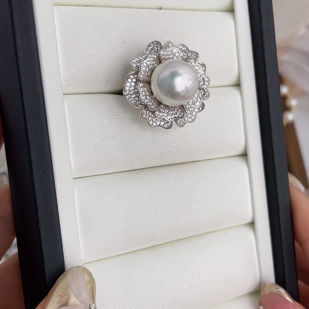 戒指海水珍珠银S925镶嵌