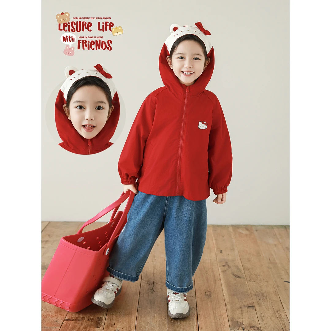 幼悠【渐入秋境】秋贰波萌趣原创设计棉磨绒挺括温糯连帽风衣 Q4585