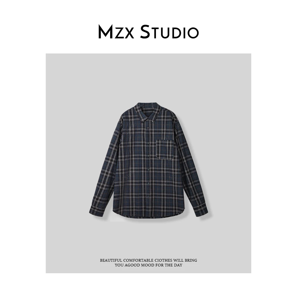 MZX 夏季全棉经典格纹长袖翻领衬衣上衣SY8217-A