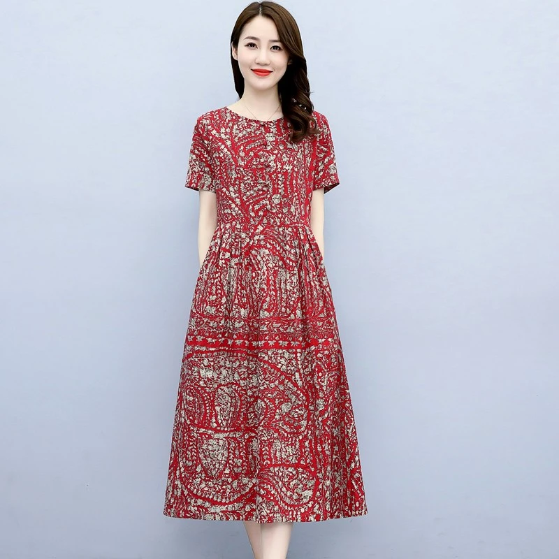 VONSRMAN妈妈夏装碎花连衣裙2025夏季新款宽松遮肚显瘦中老年薄款