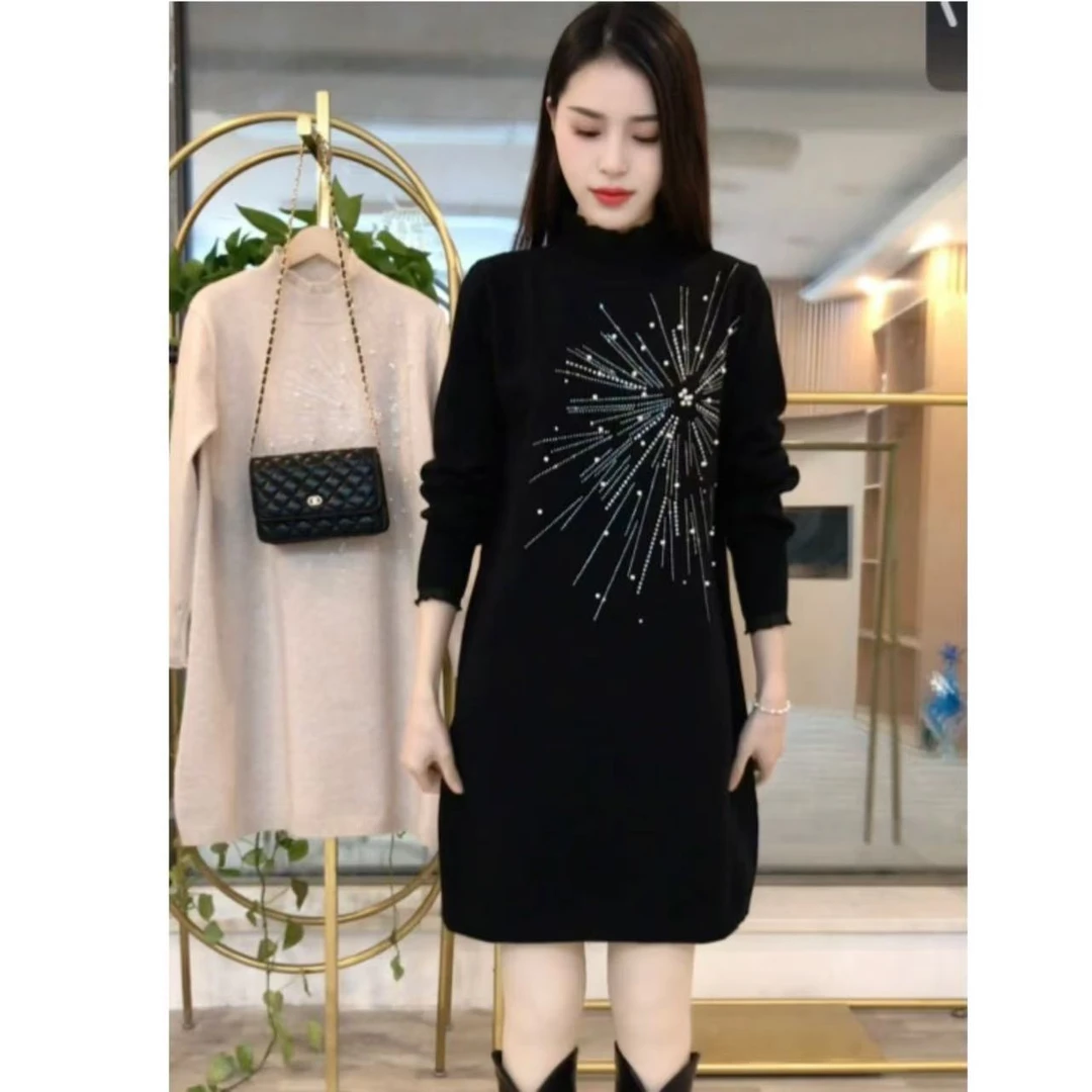 连衣裙中长款打底衫黑色厚款裙子长袖金丝宽松女装秋冬显瘦气质