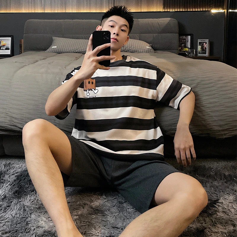 可外穿睡衣男夏季套装高颜值学生短袖2025新款大码休闲宽松家居服