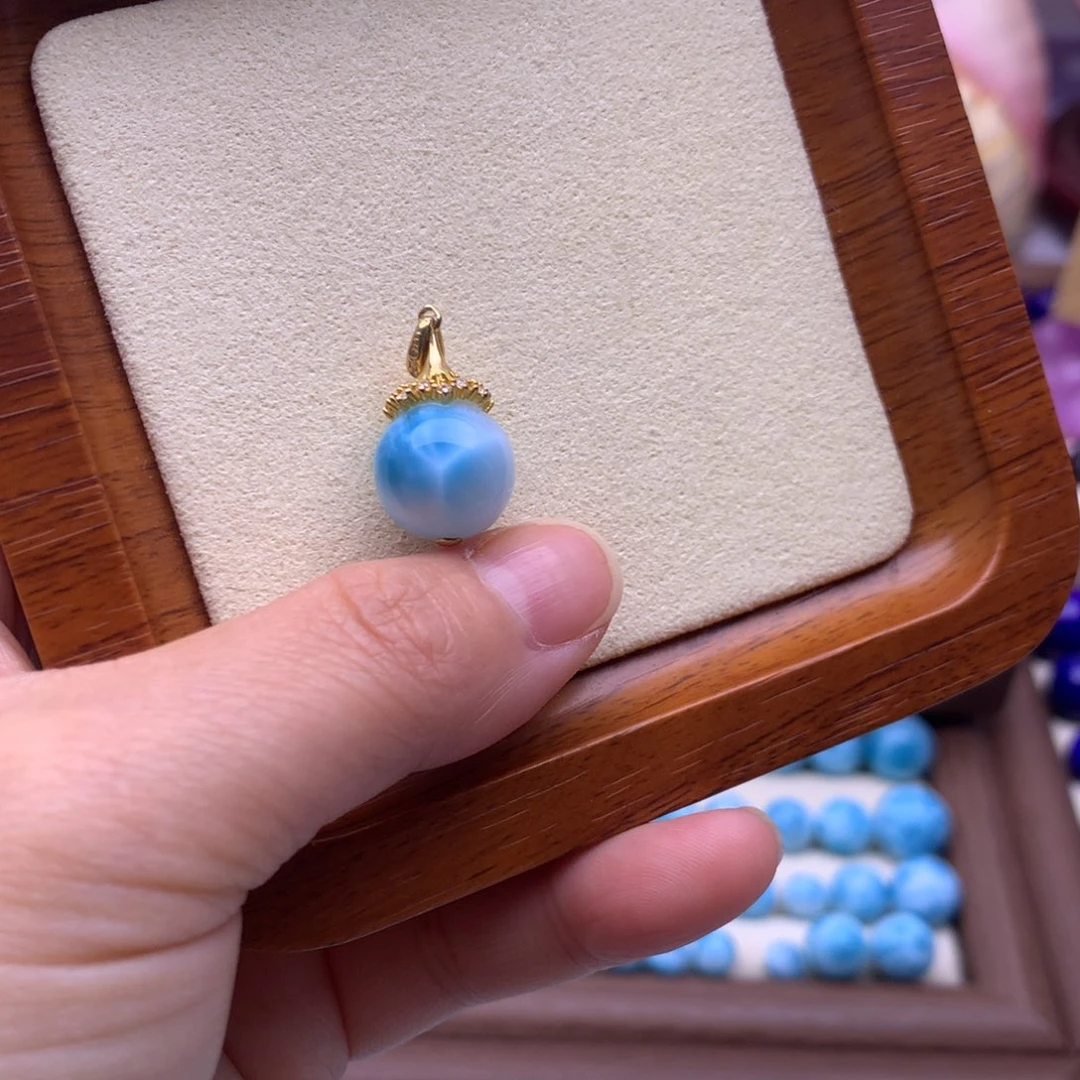 针钠钙石（海纹石）银S925镀金镶嵌吊坠(不含链)