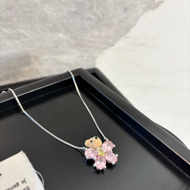 铜合金项链 粉蝴蝶熊头项链XL3236