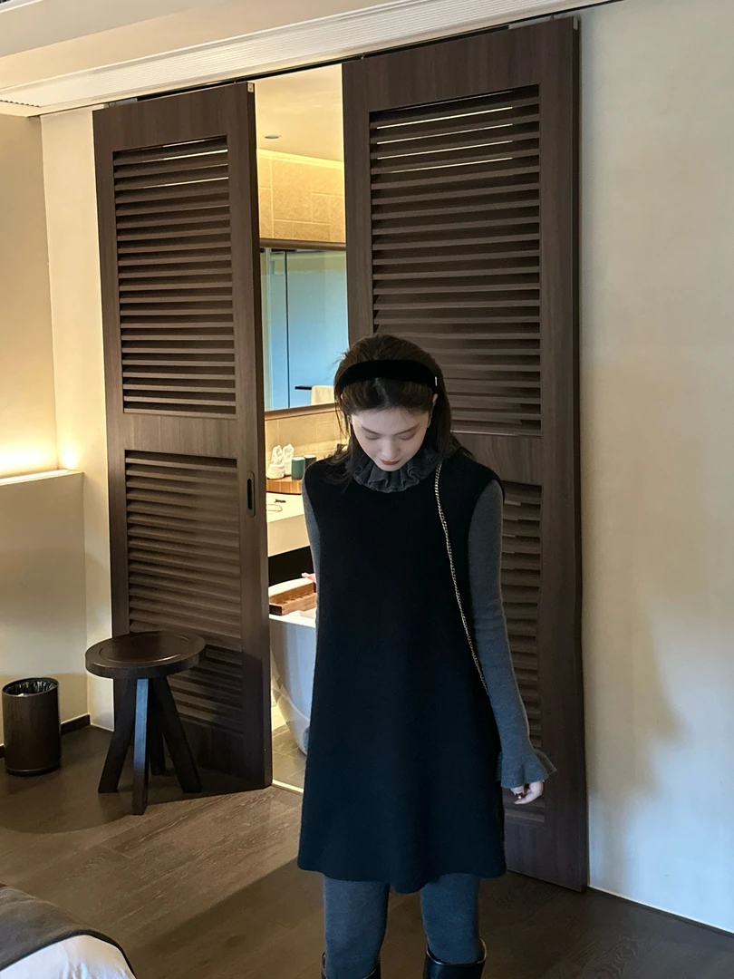 R123562W【绵羊毛】秋冬背心圆领百搭无袖连衣裙气质常规