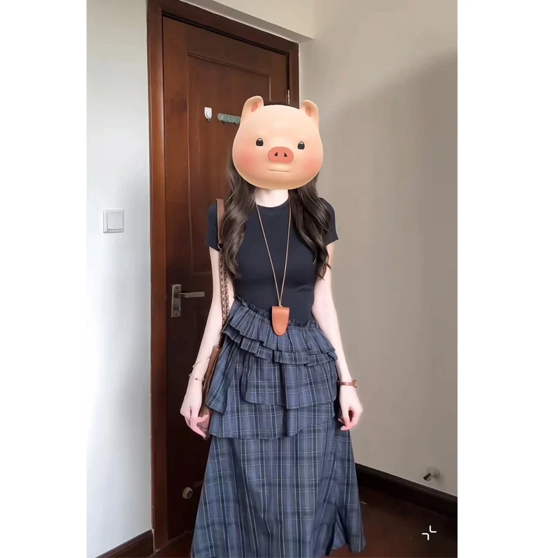 MO88ZSPF大码夏季连衣裙别致独特设计感小众拼接洋气短袖连衣裙