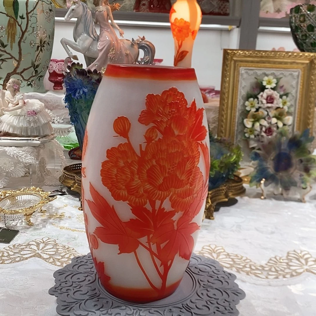摆件F6086老料琉璃格雷花瓶