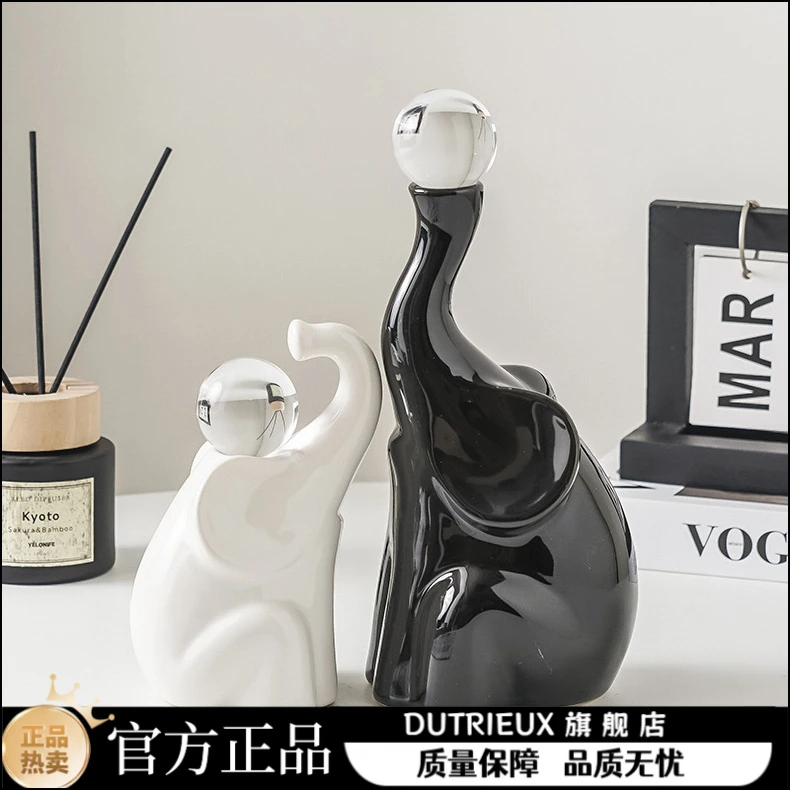 水晶球大象摆件北欧现代玄关客厅电视柜酒柜装饰品高级感摆件创意