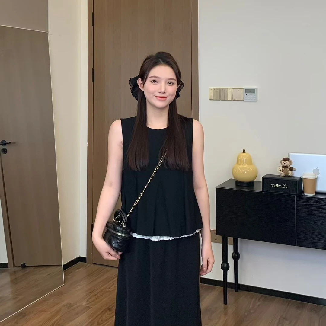 【折扣】小羽酱小个子定制韩系夏季减龄遮肉假两件无袖背心衬衣4049