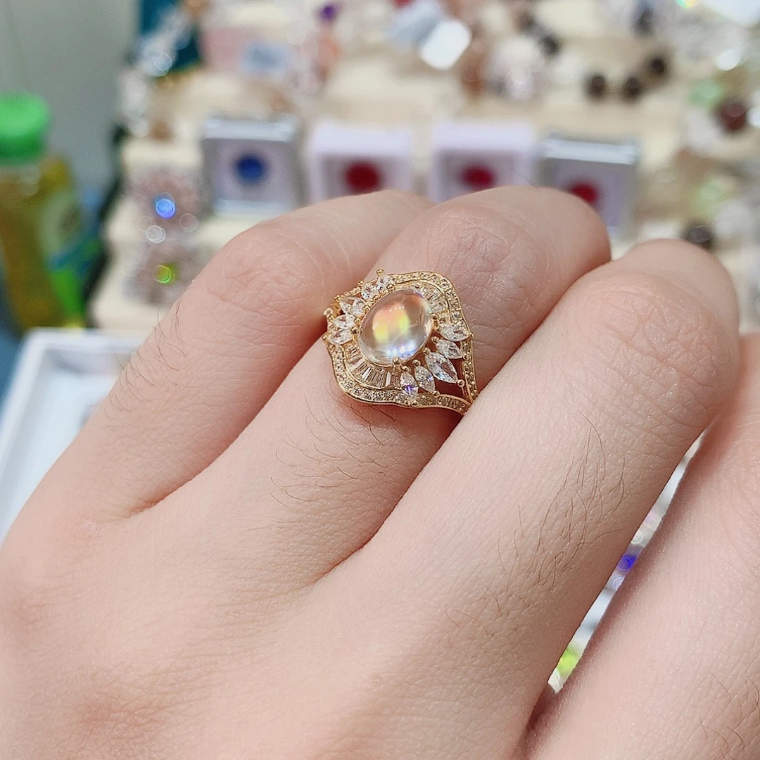 月光石戒指戒指银S925镶嵌