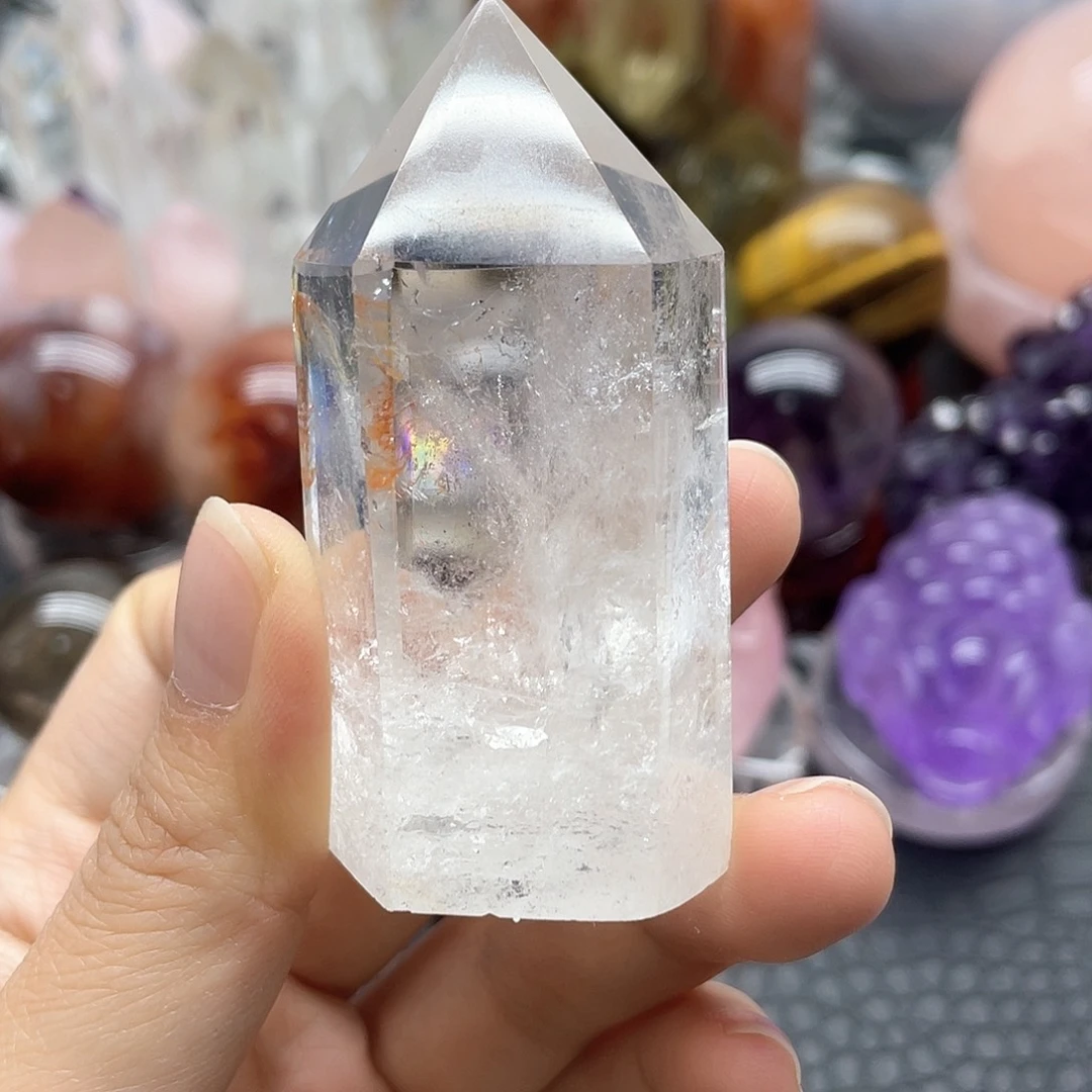 水晶未镶嵌珠宝半成品27白水晶柱带胶花
