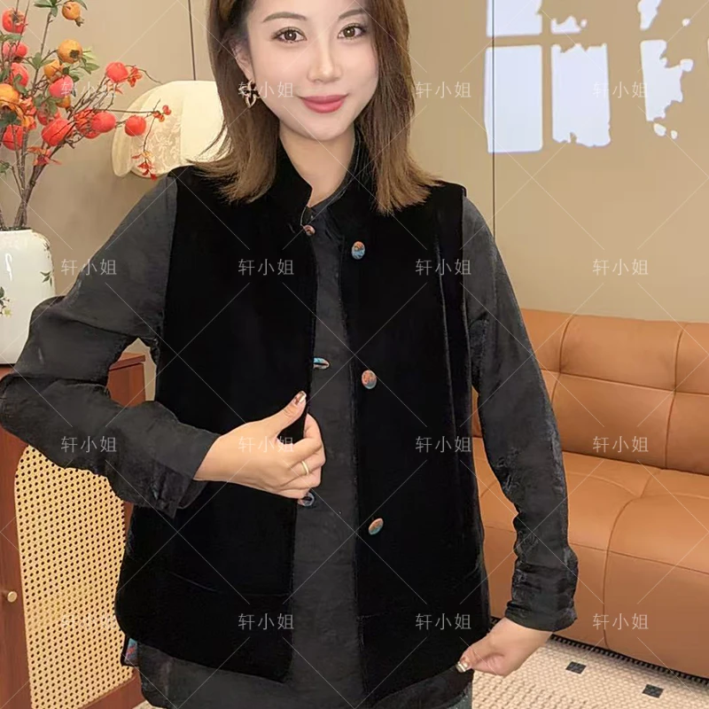 【轩小姐】新中式国风女装立领马夹两面穿时尚复古盘扣高档马甲0119