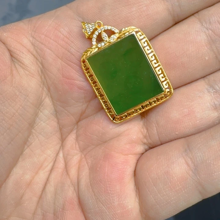 和田玉（碧玉）颈饰银S925镀金镶嵌