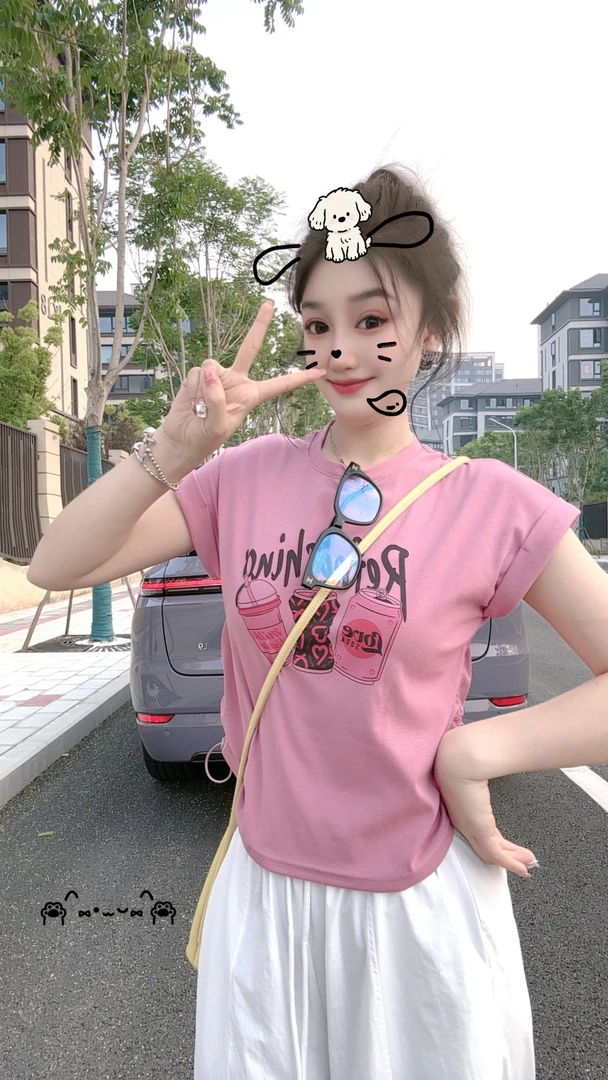 【雅婷专属】2025夏季新款时尚洋气百搭抽绳短袖美式显瘦（25118）A