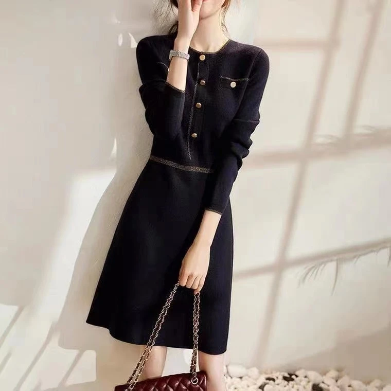 哥弟阿玛施正品裙子2025秋季新款气质收腰显瘦小香风羊毛连衣裙女