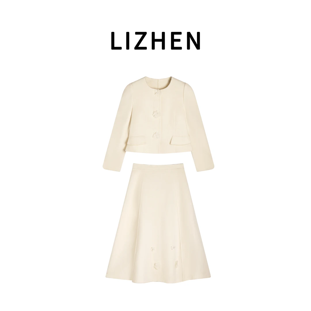 利祯新品【温柔白茶】100绵羊毛女装千金风小香风上衣时尚套LZ2524