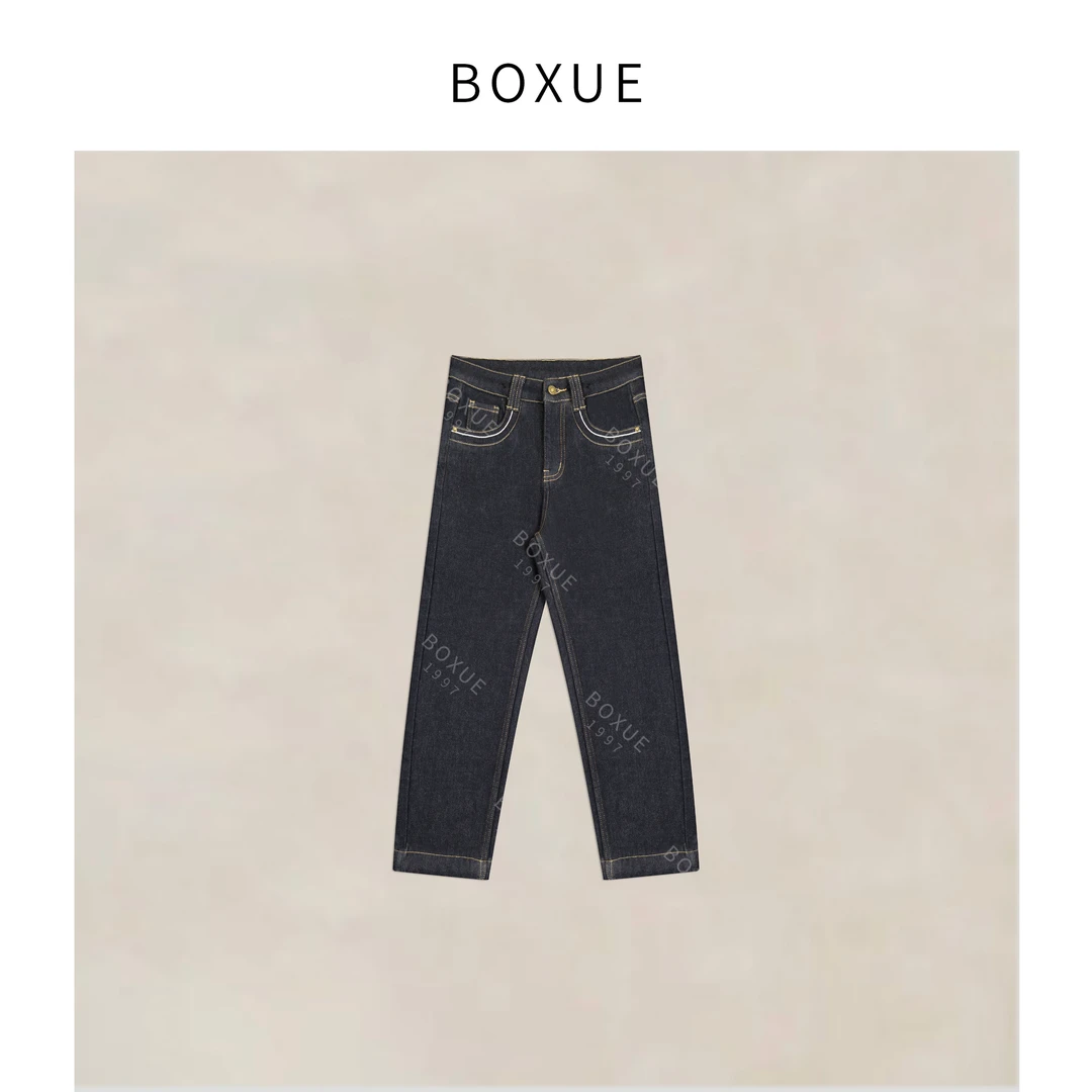 BOXUE“云风”2025秋冬全棉加绒加厚烟管显瘦牛仔裤子 #251128K7103