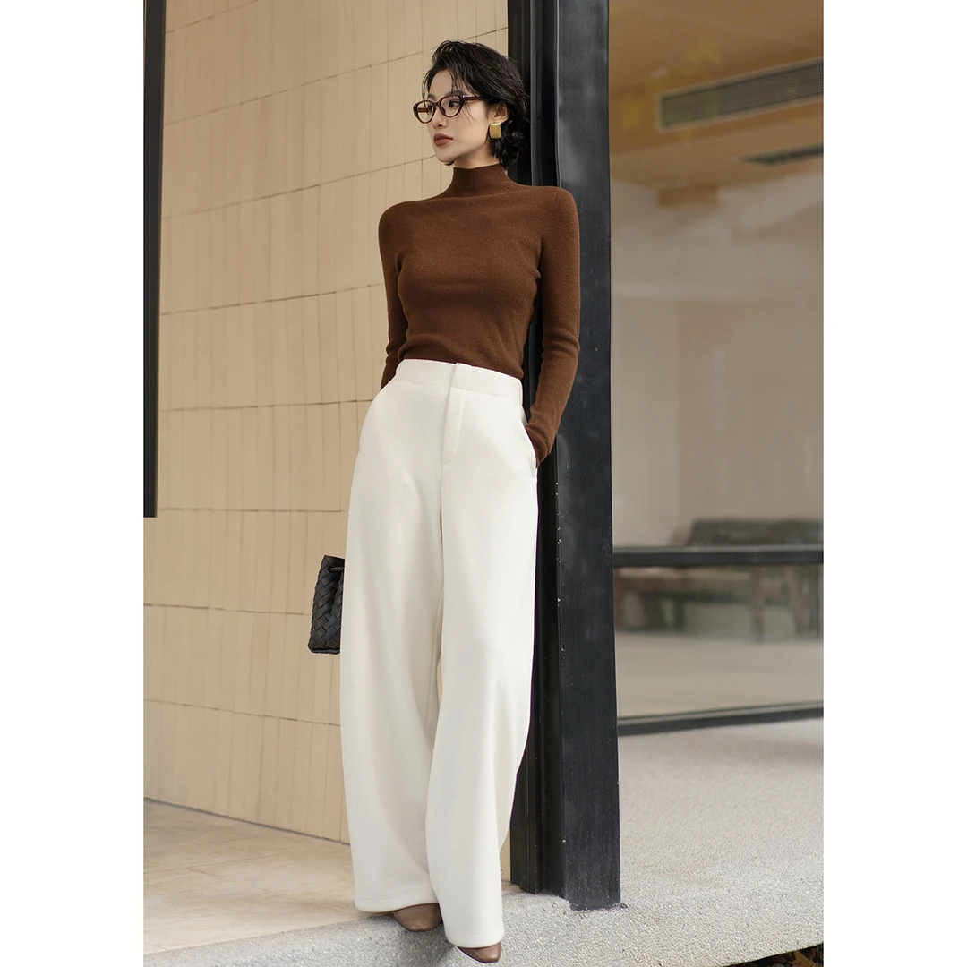 【天鹅颈厚版】高智打底超细100支美利奴一线成衣无缝半高领针织衫