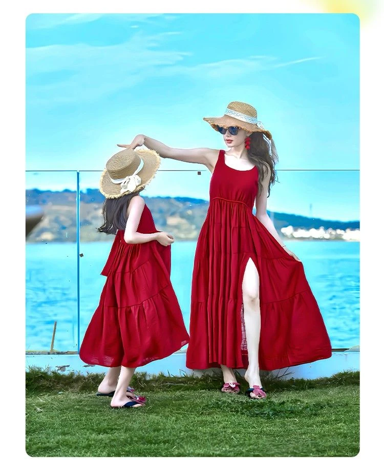 亲子裙女童夏装套装度假连衣裙长裙母女沙滩裙公主裙儿童仙女服